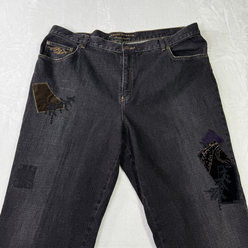 Vintage Ralph Lauren Jeans Womens‎ Size Plus 22W Black Patchwork Velvet